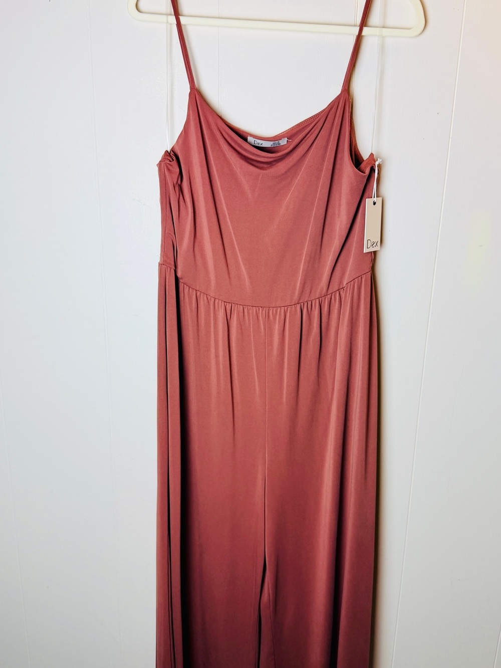 Dex Terra Cotta Clay Spaghetti-Strap Wide-Leg Jumpsuit